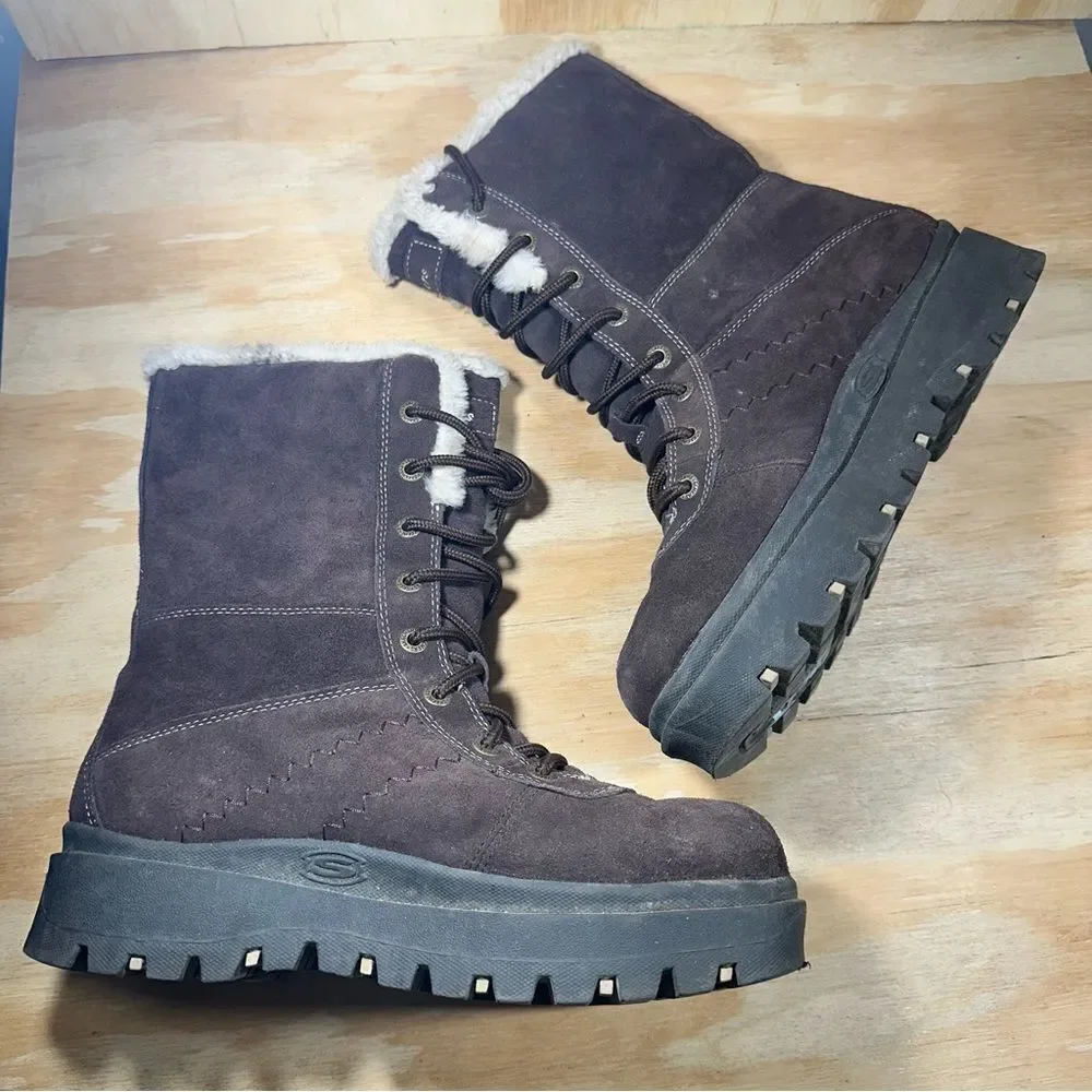 Skechers Vintage Y2K Chunky Platform Dark Brown Winter Boots Women’s Size 9.5